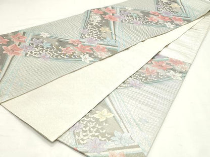 平和屋着物◎佐賀錦　六通柄袋帯　舞花文　金銀糸　正絹　逸品　DABK8672cm