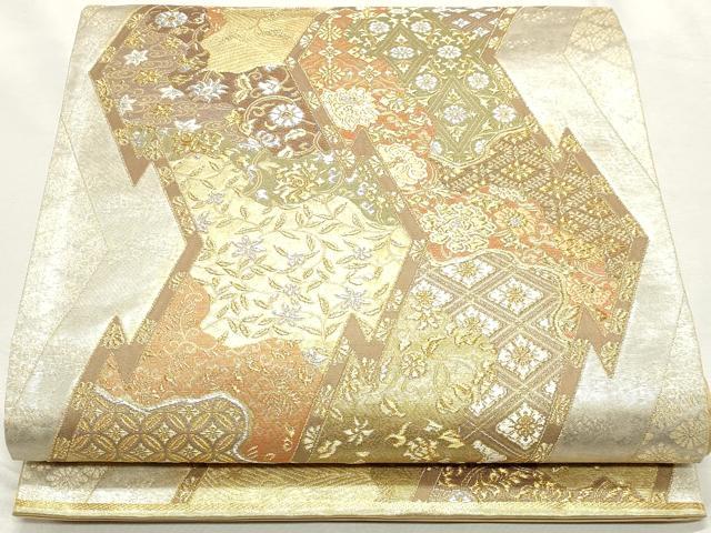 平和屋着物◎六通柄袋帯　唐織　松皮菱花文　唐俑箔　正絹　逸品　DABK8675cm