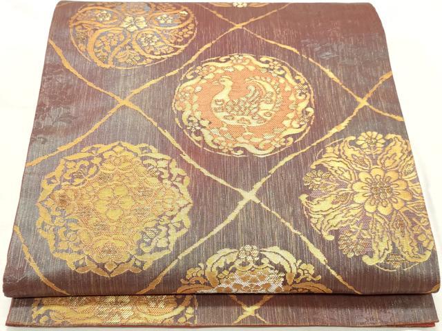 平和屋着物◎六通柄袋帯　北政格趣文　金糸　正絹　逸品　DABK8678cm