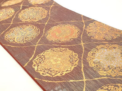 平和屋着物◎六通柄袋帯　北政格趣文　金糸　正絹　逸品　DABK8678cm