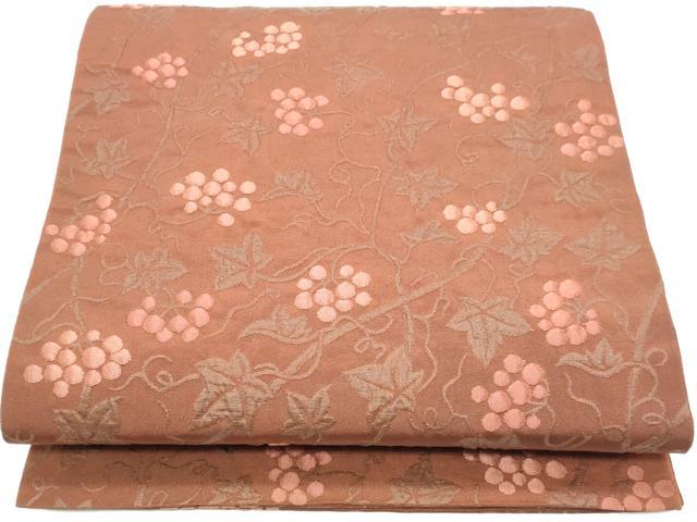 平和屋着物◎六通柄袋帯　ふくれ織　葡萄蔦の葉文　正絹　逸品　DABK8681cm
