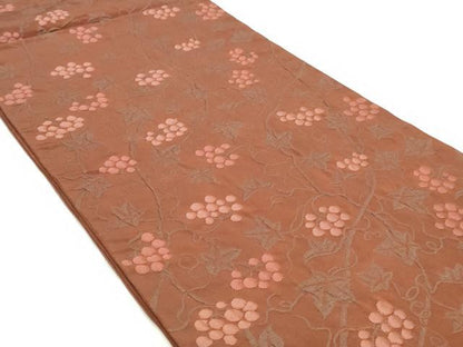 平和屋着物◎六通柄袋帯　ふくれ織　葡萄蔦の葉文　正絹　逸品　DABK8681cm