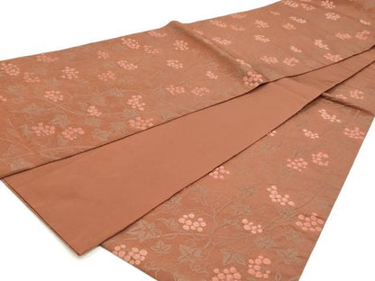平和屋着物◎六通柄袋帯　ふくれ織　葡萄蔦の葉文　正絹　逸品　DABK8681cm