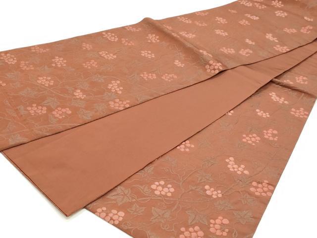 平和屋着物◎六通柄袋帯　ふくれ織　葡萄蔦の葉文　正絹　逸品　DABK8681cm