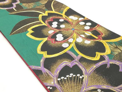 平和屋着物◎六通柄袋帯　唐織　草花文　金銀糸　正絹　逸品　DABK8682cm