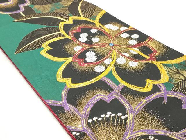 平和屋着物◎六通柄袋帯　唐織　草花文　金銀糸　正絹　逸品　DABK8682cm