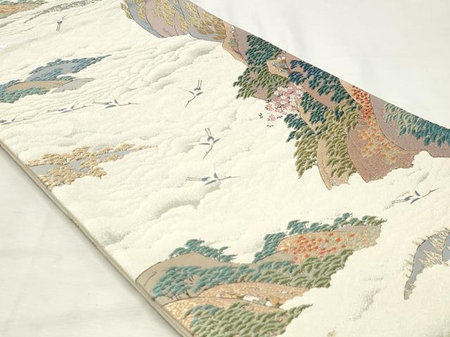 平和屋着物◎六通柄袋帯　唐織　雲海鶴鳴詩　金銀糸　正絹　逸品　DABK8684cm