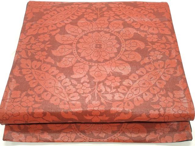 平和屋着物◎六通柄袋帯　草花文　正絹　逸品　DABK8686cm