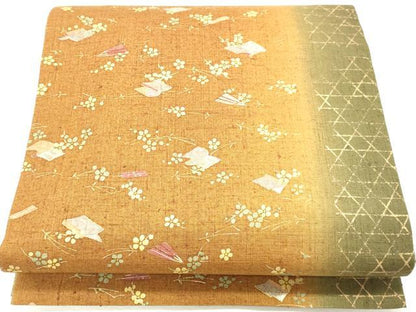平和屋着物◎全通柄袋帯　冊子花文　正絹　逸品　DABK8688cm
