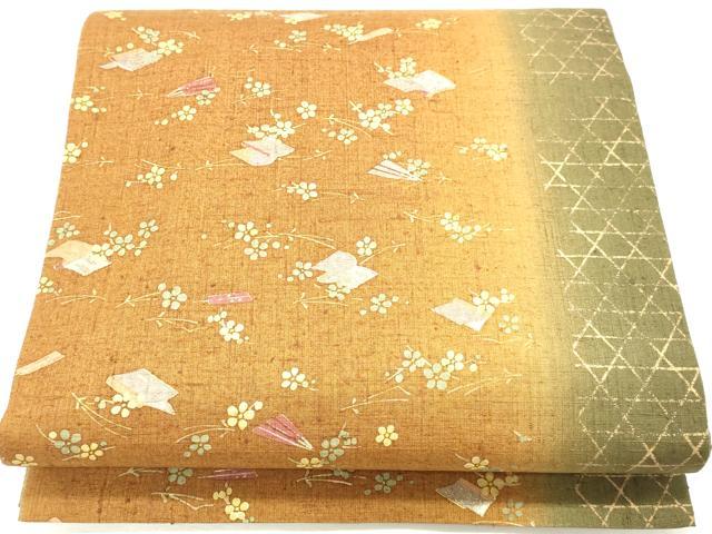 平和屋着物◎全通柄袋帯　冊子花文　正絹　逸品　DABK8688cm