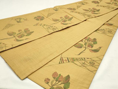 平和屋着物◎六通柄袋帯　切嵌花文　正絹　逸品　DABK8689cm