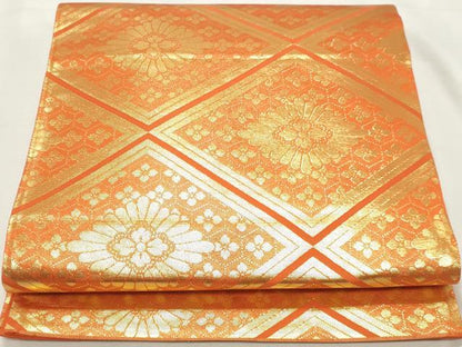 平和屋着物◎六通柄袋帯　花菱文　金糸　正絹　逸品　DABK8690cm