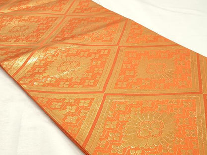 平和屋着物◎六通柄袋帯　花菱文　金糸　正絹　逸品　DABK8690cm