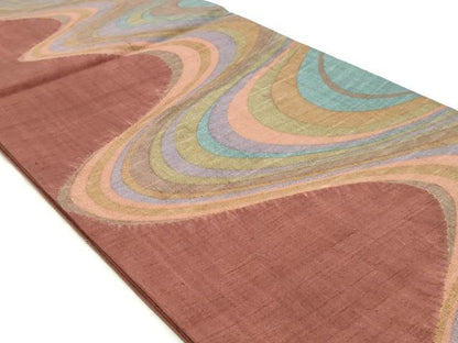 平和屋着物◎全通柄袋帯　紬地　流水文　正絹　逸品　DABK8691cm