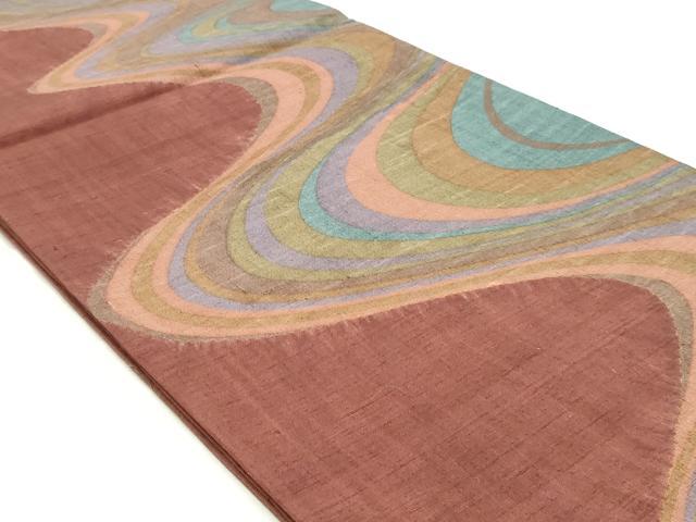 平和屋着物◎全通柄袋帯　紬地　流水文　正絹　逸品　DABK8691cm