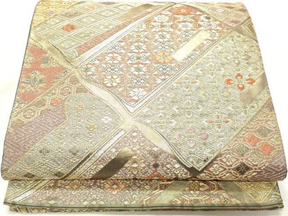 平和屋着物◎六通柄袋帯　唐織　冊子花文　金糸　引箔　正絹　逸品　DABK8700cm