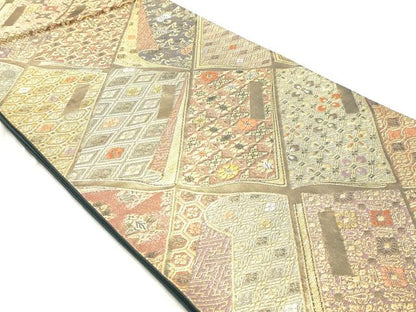 平和屋着物◎六通柄袋帯　唐織　冊子花文　金糸　引箔　正絹　逸品　DABK8700cm