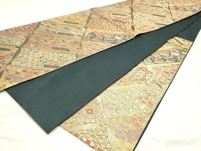 平和屋着物◎六通柄袋帯　唐織　冊子花文　金糸　引箔　正絹　逸品　DABK8700cm