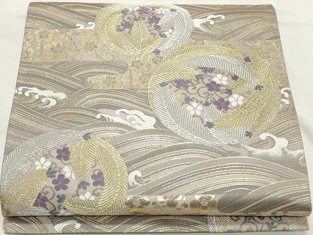 平和屋着物◎六通柄袋帯　唐織　流水花文　金銀糸　正絹　逸品　DABK8706cm