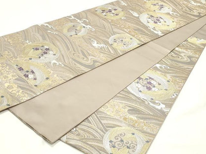 平和屋着物◎六通柄袋帯　唐織　流水花文　金銀糸　正絹　逸品　DABK8706cm