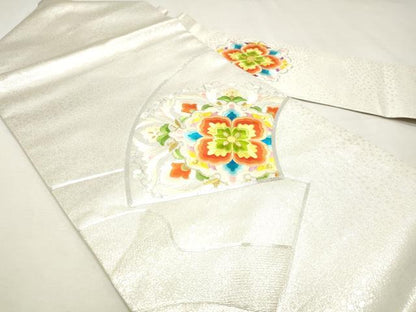 平和屋着物◎九寸名古屋帯　刺繍　地紙花文　金銀糸　正絹　逸品　DABK8714cm