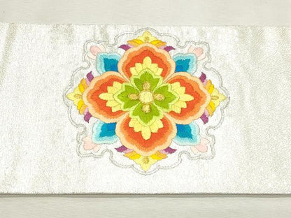 平和屋着物◎九寸名古屋帯　刺繍　地紙花文　金銀糸　正絹　逸品　DABK8714cm