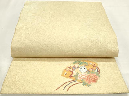 平和屋着物◎綴れ　全通柄袋帯　霞文　ワンポイント　金糸　正絹　逸品　DABK8729cm