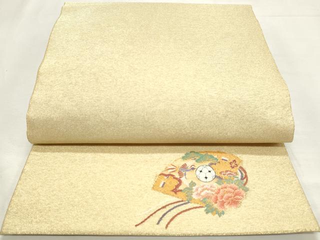 平和屋着物◎綴れ　全通柄袋帯　霞文　ワンポイント　金糸　正絹　逸品　DABK8729cm