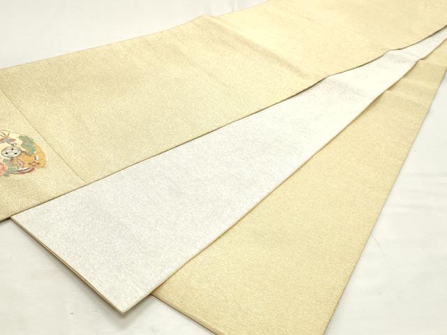 平和屋着物◎綴れ　全通柄袋帯　霞文　ワンポイント　金糸　正絹　逸品　DABK8729cm