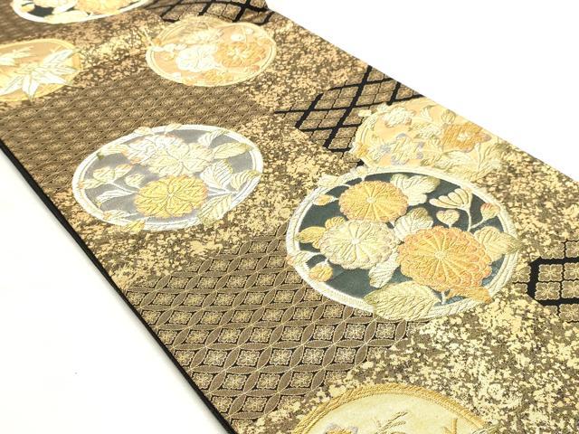 平和屋着物◎六通柄袋帯　麗しの装い　黒地　金銀糸　正絹　逸品　DABK8730cm