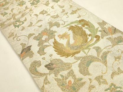 平和屋着物◎六通柄袋帯　鳳凰花唐草文　金銀糸　正絹　逸品　DABK8740cm