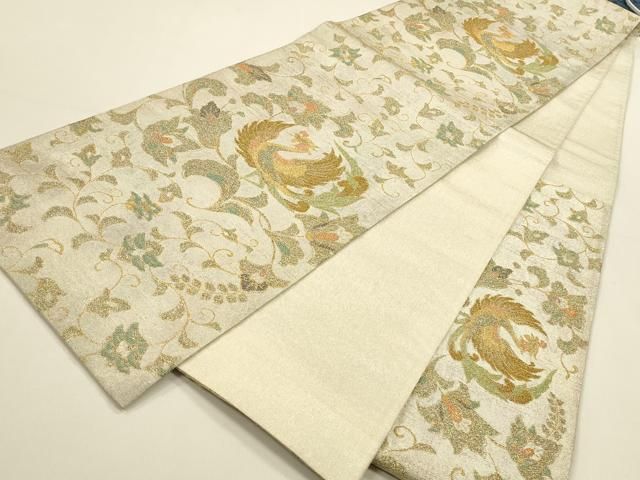 平和屋着物◎六通柄袋帯　鳳凰花唐草文　金銀糸　正絹　逸品　DABK8740cm