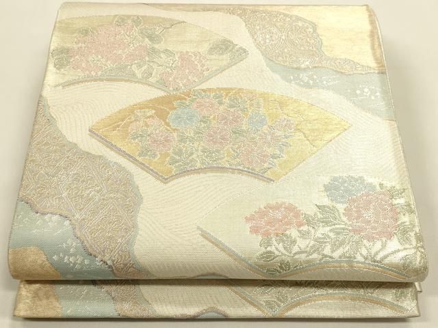 平和屋着物◎佐賀錦　六通柄袋帯　山道扇面文　金銀糸　正絹　逸品　DABK8749cm