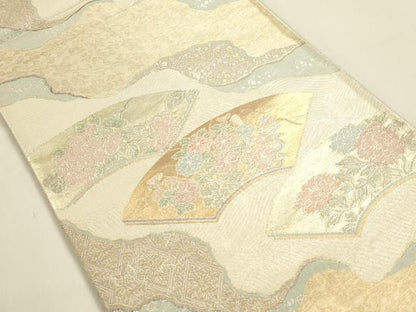平和屋着物◎佐賀錦　六通柄袋帯　山道扇面文　金銀糸　正絹　逸品　DABK8749cm