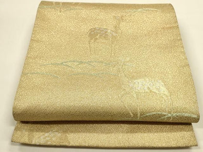 平和屋着物◎六通柄袋帯　鹿　金銀糸　正絹　逸品　DABK8754cm