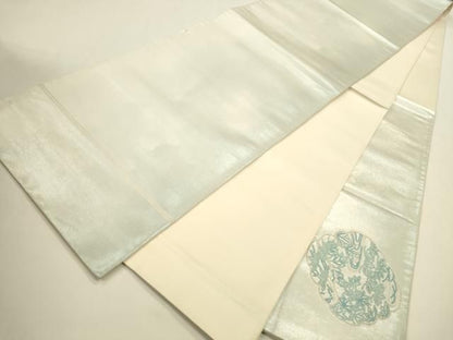 平和屋着物◎中国三大刺繍　相良刺繍　総刺繍　太鼓柄袋帯　花鳥文　銀糸　正絹　逸品　DABK8756cm