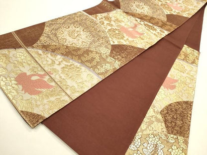 平和屋着物◎六通柄袋帯　鳳凰花唐草文　金糸　正絹　逸品　DABK8758cm