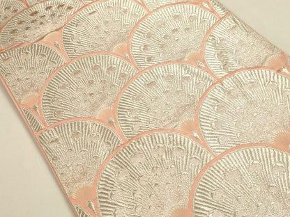平和屋着物◎六通柄　京袋帯　孔雀羽青海波　銀糸　正絹　逸品　DABK8762cm