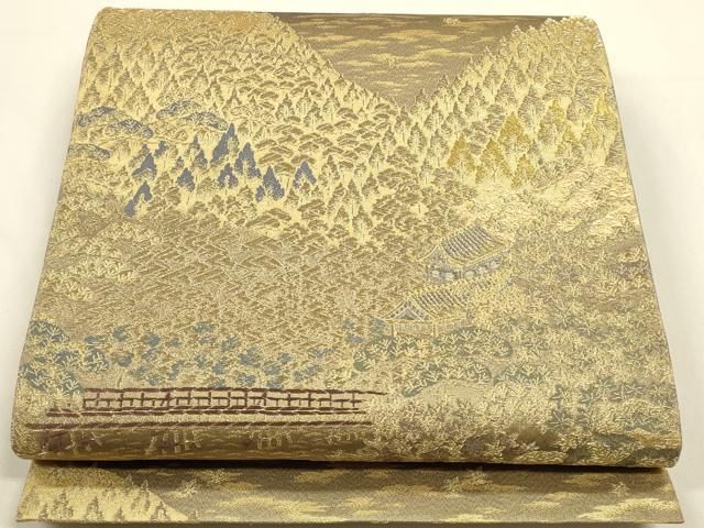 平和屋着物◎六通柄袋帯　京の散策　金糸　正絹　逸品　DABK8763cm