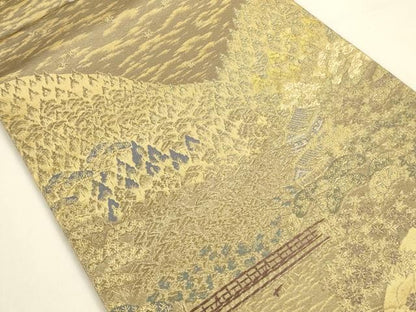 平和屋着物◎六通柄袋帯　京の散策　金糸　正絹　逸品　DABK8763cm