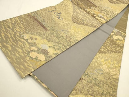 平和屋着物◎六通柄袋帯　京の散策　金糸　正絹　逸品　DABK8763cm