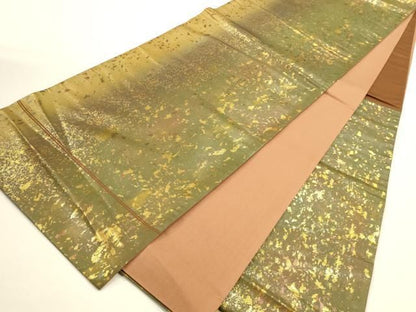 平和屋着物◎六通柄袋帯　霞文　金糸　引箔　正絹　逸品　DABK8771cm