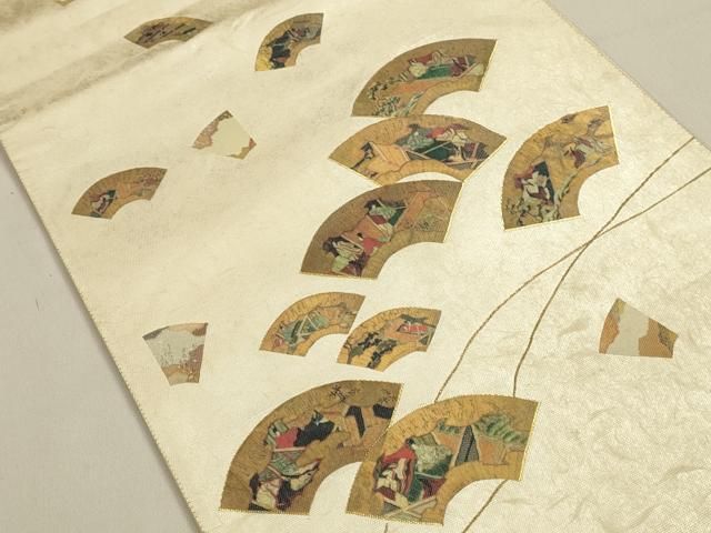 平和屋着物◎六通柄袋帯　地紙人物風景文　金糸　正絹　逸品　DABK8777cm