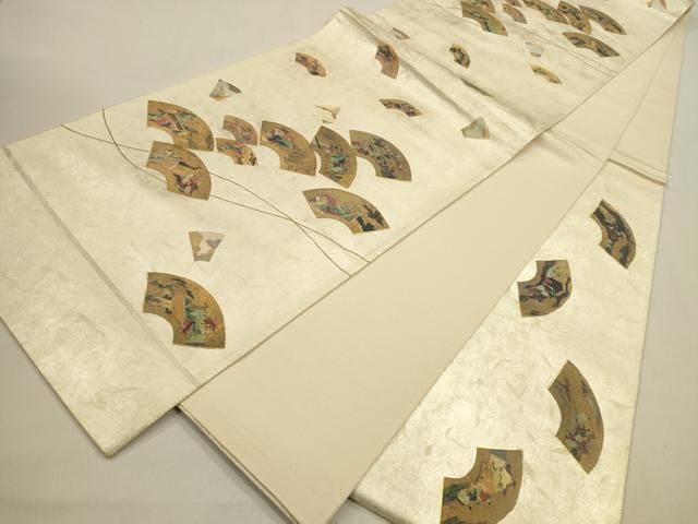 平和屋着物◎六通柄袋帯　地紙人物風景文　金糸　正絹　逸品　DABK8777cm