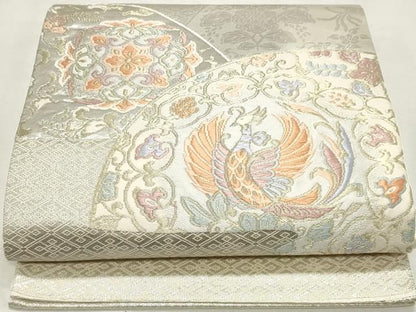 平和屋着物◎太鼓柄袋帯　唐織　鳳凰花唐草文　金銀糸　正絹　逸品　DABK8792cm