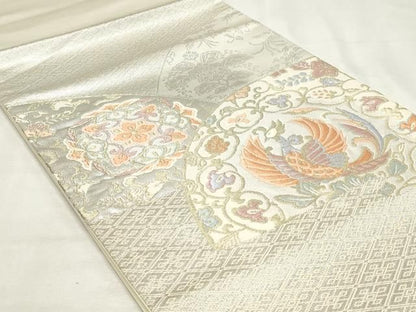 平和屋着物◎太鼓柄袋帯　唐織　鳳凰花唐草文　金銀糸　正絹　逸品　DABK8792cm