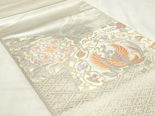 平和屋着物◎太鼓柄袋帯　唐織　鳳凰花唐草文　金銀糸　正絹　逸品　DABK8792cm