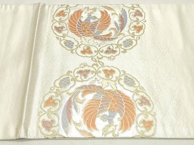 平和屋着物◎太鼓柄袋帯　唐織　鳳凰花唐草文　金銀糸　正絹　逸品　DABK8792cm