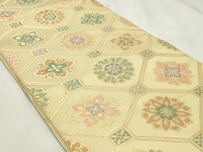 平和屋着物◎六通柄　本袋帯　蜀江花文　金糸　正絹　逸品　DABK8793cm