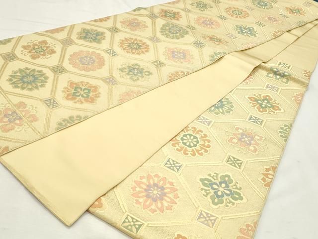 平和屋着物◎六通柄　本袋帯　蜀江花文　金糸　正絹　逸品　DABK8793cm